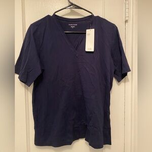 NWT Eileen Fisher Small Organic Cotton Jersey Blue V-Neck Tee